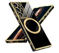 Mag-Safe Coque de protection magnétique pour Samsung Galaxy S21 Ultra avec protection de l'appareil photo S21 Ultra en silicone souple galvanisé résistant aux chocs Noir