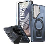 Mag-Safe Coque de protection pour Samsung Galaxy S25 Ultra avec film de protection magnétique S25 Ultra - Protection de l'appareil photo - Support - Anti-chocs - Bleu