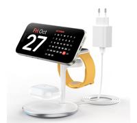 Mag-Safe Station de Charge inductive 3 en 1 pour Plusieurs appareils, 15 W Rapide Mag-Safe Station de Charge pour iPhone 15 14 13, Chargeur Mag-Safe pour iWatch Ultra2/1/Series 9/8, AirPods, Blanc