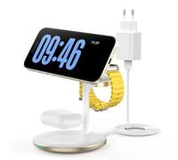 Mag-Safe Station de Charge inductive 3 en 1 pour Plusieurs appareils, Station de Charge Mag-Safe 15 W pour iPhone 15 14, iWatch Ultra 2/1/Series 9, AirPods, doré