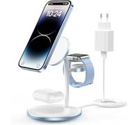 Mag-Safe Station de Charge inductive 3 en 1 pour Plusieurs appareils, Station de Charge Mag-Safe 15 W pour iPhone 15 14, iWatch Ultra 2/1/Series 9, AirPods, Bleu