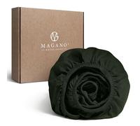 MAGANO® Drap-housse de luxe 160 x 200 cm - Pour lit à sommier tapissier - Vert - Bambou et satin de coton - Qualité supérieure 400 TC - Drap-housse 160 x 200 cm - Vert foncé