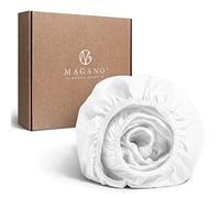 MAGANO® Drap-housse de luxe 180 x 200 cm pour lit à sommier tapissier Blanc | Satin de bambou et coton | Qualité supérieure 400 TC | Thermorégulant | Drap housse 180 x 200 cm | Blanc