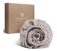 MAGANO Drap-housse de luxe 200 x 220 cm pour lit à sommier tapissier taupe | Bambou et satin de coton | Qualité supérieure 400 TC | Drap-housse 200 x 220 cm | Beige