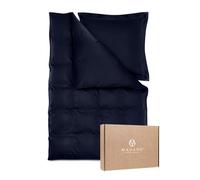 Magano® Parure de lit de luxe 155 x 220 cm - Bleu - Bambou et satin de coton - Qualité supérieure 400 TC - Hypoallergénique et thermorégulateur - Housse de couette 155 x 220 cm + taie d'oreiller 80 x