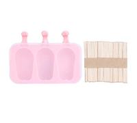 Magas de silicone à crème glacée mignon avec bâton de couvercle rose 3 Moule de lapin pour outil de cuisine de crème glacée bricolage (3 lapins + 50 bâtons)