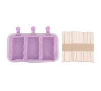 Magas de silicone à crème glacée mignon avec bâton de couvercle rose 3 Moule de lapin pour outil de cuisine de crème glacée bricolage (3 vagues consécutives + 50 bâtons)