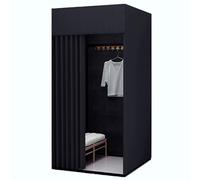 Magasin De Vêtements Carré For Cabine D'essayage Avec Rideau Occultant + Crochet, Cloison De Confidentialité Portable For Vestiaire, Facile À Assembler(Noir,80x80x200cm)