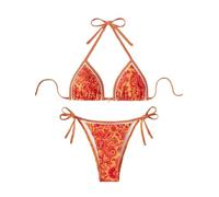 MAGAUSVZVK Maillot de Bain Femme, imprimé Floral, col Licou, imprimé Cachemire, Maillot de Bain d'été, Ensemble Bikini(Orange/(Sunset Chevron),M)