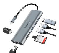 MagBac Station d'accueil 7 en 1 pour ordinateur portable, hub USB avec port d'affichage HDMI 4K @ 30 Hz, 3 ports de données USB A 3.0, fente pour carte SD/TF, Gigabit Ethernet pour MacBook Pro/Air, HP