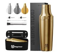Magcheer 900ml Shaker Cocktail Isotherme Professionnel avec Verre Doseur Intégré | Kit Cocktail 5 Pièces avec Sac de Rangement | Kit Barman pour Débutants et Barmans(Or)