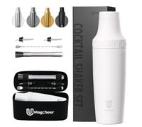 Magcheer 900ml Shaker Cocktail Isotherme Professionnel avec Verre Doseur Intégré | Kit Cocktail 5 Pièces avec Sac de Rangement | Kit Barman pour Débutants et Barmans(Blanc)