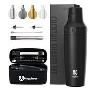Magcheer 900ml Shaker Cocktail Isotherme Professionnel avec Verre Doseur Intégré | Kit Cocktail 5 Pièces avec Sac de Rangement | Kit Barman pour Débutants et Barmans(Noir)
