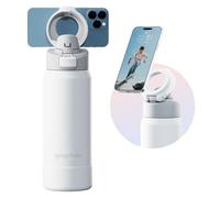 Magcheer Gourde Magnétique avec Support pour Téléphone Compatible MagSafe | Trépied Gourde à Angle Réglable | Bouteille Isotherme pour Voyages Fitness Selfies 1L(Blanc)