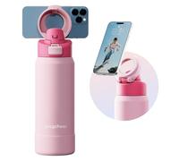 Magcheer Gourde Magnétique avec Support pour Téléphone Compatible MagSafe | Trépied Gourde à Angle Réglable | Bouteille Isotherme pour Voyages Fitness Selfies 1L(Rose)