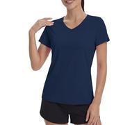 MAGCOMSEN UV Shirts Femmes Rashguard Manches Courtes UPF 50+ Protection Solaire Shirts d'été Femmes Running Yoga Sport Léger Casual Tops Shirts Bleu foncé