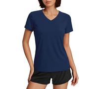 MAGCOMSEN UV Shirts Femmes Rashguard Manches Courtes UPF 50+ Protection Solaire Shirts d'été Femmes Running Yoga Sport Léger Casual Tops Shirts Bleu foncé