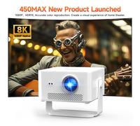 Magcubic HY450MAX, résolution native 1080P, mise au point automatique, correction trapézoïdale 6D, projecteur portable 1100ANSI, Android 14, WiFi6, décodage 8K, mini projecteur extérieur. HY450MAX