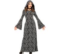 Mage Médiéval Costume de Sorcière Halloween Sombre Conte Noir Argent Fantasy Cape, Taille : 36 - 38 (S) Couleur : Noir