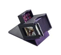 Mage Tech Boîte pour Decks Commander pour MTG - Conception Brevetée, Affichage Commander, Convient pour 100 Cartes Double-Sleeve, Porte-Carte Magnétique de 35pt & Plateau à Dés - Noir/violet