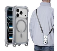 MAGEASY Compatible avec iPhone 17 Pro 6,3" avec sangle - Protection ultime contre les chutes de 6 m compatible avec MagSafe, cadre en aluminium | Odyssey Strap M (brume)