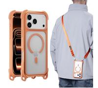 MAGEASY Compatible avec iPhone 17 Pro Max 6,9" avec sangle - Protection ultime contre les chutes de 6 m compatible avec MagSafe, cadre en aluminium | Odyssey Strap M (corail)