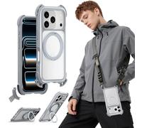 MAGEASY Coque conçue pour iPhone 17 Pro avec support à 360° - Protection ultime contre les chutes de 7,6 m, fonctionne avec MagSafe, sangle utilitaire à bandoulière, cadre en aluminium | Odyssey Ultra