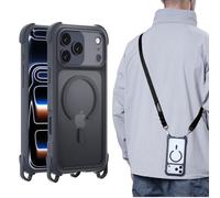 MAGEASY Coque conçue pour iPhone 17 Pro Max avec sangle - Protection contre les chutes de 6 m compatible avec MagSafe, cadre intégré en cuir | Odyssey Strap M (cuir minuit)