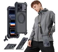 MAGEASY Coque conçue pour iPhone 17 Pro Max avec support à 360° - Protection ultime contre les chutes de 7,6 m, fonctionne avec MagSafe, bandoulière utilitaire, cadre en aluminium | Odyssey Ultra M