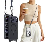 MAGEASY Coque conçue pour le téléphone 17 Pro Max avec bandoulière, protection contre les chutes de 4,9 m, compatible avec MagSafe | Roam M (minuit)