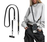 MAGEASY Lanière de téléphone 2 en 1 avec languette d'attache et clip de ceinture, sangle de téléphone réglable, mains libres anti-chute, accessoires de voyage pour iPhone et Android (noir)