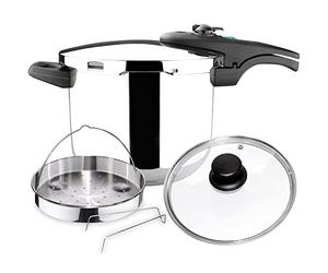 Magefesa Athenas - Pack Exclusif Autocuiseur Rapide de 6L + Panier + Couvercle en Verre, Acier Inoxydable 18/10, Induction, Fond Thermo-Diffuseur