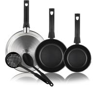 MAGEFESA Dinox 5 - Set de poêles 20 + 24 + 28 cm + écumoire et cuillère, acier inoxydable, antiadhésif, bicouche, tous types de cuisinières, induction
