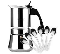 MAGEFESA Fagor Etnica - Cafetière Italienne 10 Tasses + 6 Cuillères Moka, Acier Inoxydable, Tous Types de Cuisinières, Induction, Poignée Ergonomique en Nylon, Café