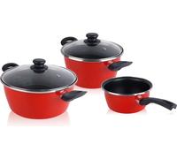 Magefesa GRANA Set de casseroles, 5-pièces induction revêtement anti-adhésif PFOA-free couvercle en verre rouge
