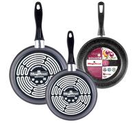 Magefesa K2 Gransasso Lot de 3 Poêles 24/26/28 cm, Acier Émaillé Antiadhésif, Tous Feux dont Induction, Lave-Vaisselle, Gris