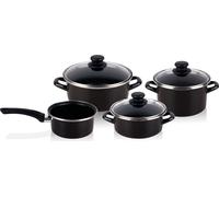Magefesa KENIA Set de casseroles, 7 pièces induction double couche anti-adhésive PFOA couvercle en verre noir