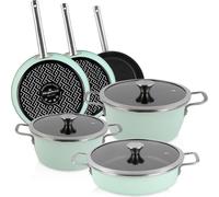 Magefesa Nordic Set de 9 casseroles à induction anti-adhésives Poêles à frire Couvercle en verre Vert