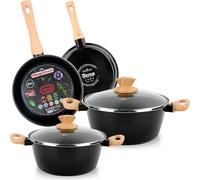 Magefesa Orbe Set de 6 casseroles à induction anti-adhésives Couvercle en verre noir