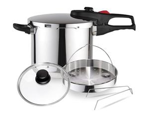 Magefesa Practika Plus - Pack Exclusif Autocuiseur Rapide 6L + Panier + Couvercle en Verre, Acier Inoxydable 18/10, Capteur de Pression, Induction