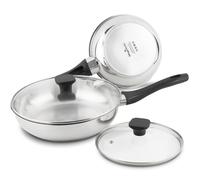 Magefesa Sante - Lot de poêles 20 + 26 cm + 2 couvercles en verre thermo-résistant, acier inoxydable, sans adhésif, compatible avec induction