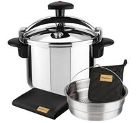 Magefesa Star Droite - Édition Spéciale Pack Autocuiseur Traditionnel 6L + Panier + Torchon de Cuisine + Manique, Acier Inoxydable 18/10, Induction