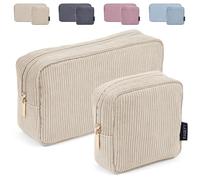 MAGEFY Petite Trousse de Maquillage en Velours côtelé avec Compartiments pour Femmes et Filles, Beige - 2 pièces., Trousse de Maquillage compacte en Velours côtelé pour Le Rangement et Le Voyage