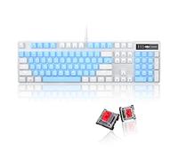 MageGee Clavier de jeu mécanique, 104 touches, clavier mécanique rétroéclairé blanc avec commutateurs rouges et touches à double tir, clavier d'ordinateur filaire ergonomique pour ordinateur de