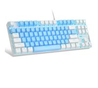 MageGee Clavier de jeu mécanique à 75 % avec interrupteur bleu, clavier rétroéclairé à DEL bleue, 87 touches, clavier d'ordinateur filaire TKL compact pour ordinateur portable Windows - Bleu/blanc