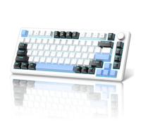 MageGee Clavier de jeu mécanique à 75 %, clavier de jeu filaire compact rétroéclairé bleu avec commutateurs marron, mousse EVA, bouton de contrôle, clavier de jeu PC portable NKRO STAR75 - Blanc et