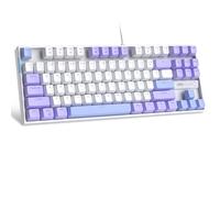 MageGee Clavier de jeu mécanique à 75 %, interrupteur rouge, rétroéclairage LED bleu, 87 touches, clavier d'ordinateur filaire compact TKL pour ordinateur portable Windows et PC Gamer - Blanc/violet