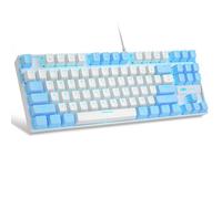 MageGee Clavier de jeu mécanique à 75 %, interrupteur rouge, rétroéclairage LED bleu, 87 touches, clavier filaire TKL compact pour ordinateur portable Windows et PC Gamer - Blanc/bleu