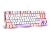 MageGee Clavier de jeu mécanique à 75 %, interrupteur rouge, rétroéclairage LED bleu, 87 touches, claviers d'ordinateur filaires compacts TKL pour ordinateur portable Windows et PC Gamer - Blanc/rose