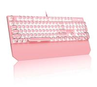 MageGee Clavier mécanique de jeu mécanique rétro punk rose, 104 touches, rétroéclairé à DEL blanches, clavier filaire pour ordinateur portable, Mac, PC, joueur, avec repose-poignet magnétique